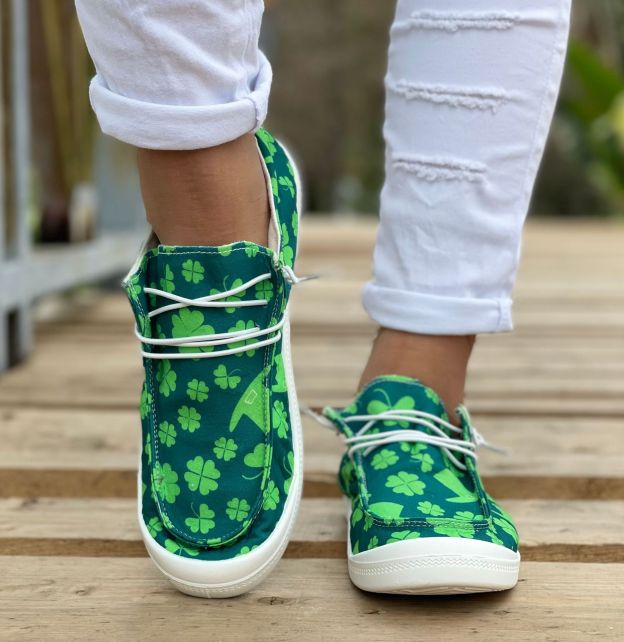 Women's St.Patrick's Day Clover Printed Canvas Shoes-POIULTD