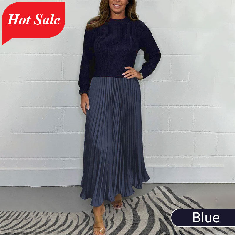 🔥Black Friday Promotion 49%OFF🔥Women's solid color Long Sleeve Jumper & Pleated Bottom Dress