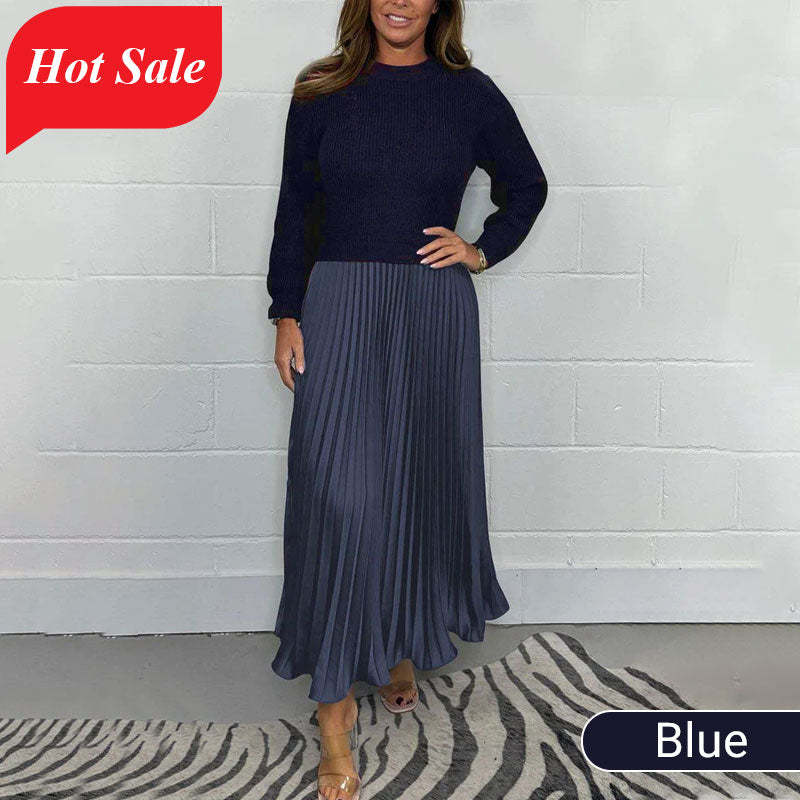 🔥Black Friday Promotion 49%OFF🔥Women's solid color Long Sleeve Jumper & Pleated Bottom Dress