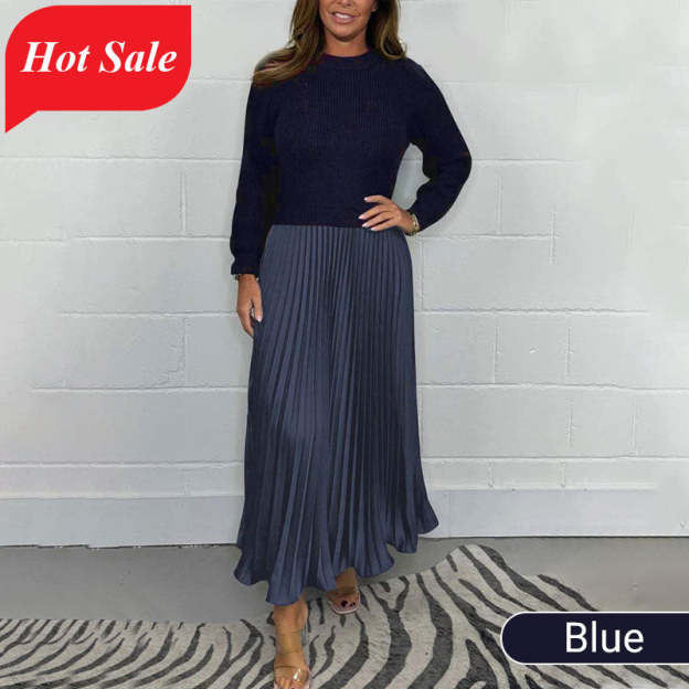 🔥Black Friday Promotion 49%OFF🔥Women's solid color Long Sleeve Jumper & Pleated Bottom Dress