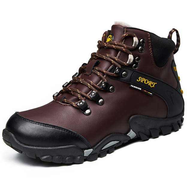 (⏰Limited Time Sale 69%off)Men's Genuine Leather Waterproof Hiking Boots Wide-Toe Warm Insulated Winter Ankle Boots-POIULTD