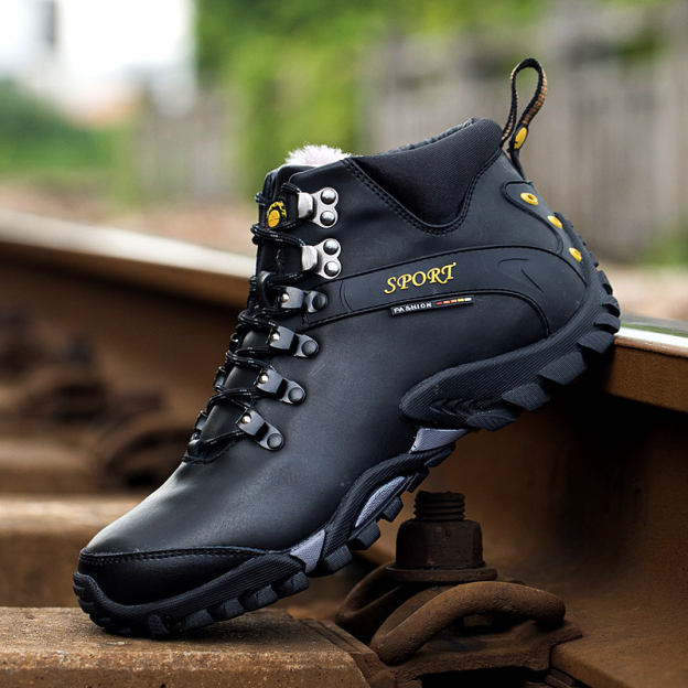 (⏰Limited Time Sale 69%off)Men's Genuine Leather Waterproof Hiking Boots Wide-Toe Warm Insulated Winter Ankle Boots-POIULTD
