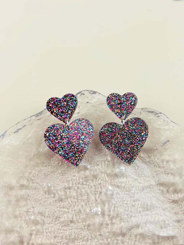 Women's Valentine's Day Glitter Small Love Design Versatile Fashion Earrings-POIULTD