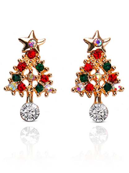 Diamond Christmas Tree Stud Earrings-POIULTD