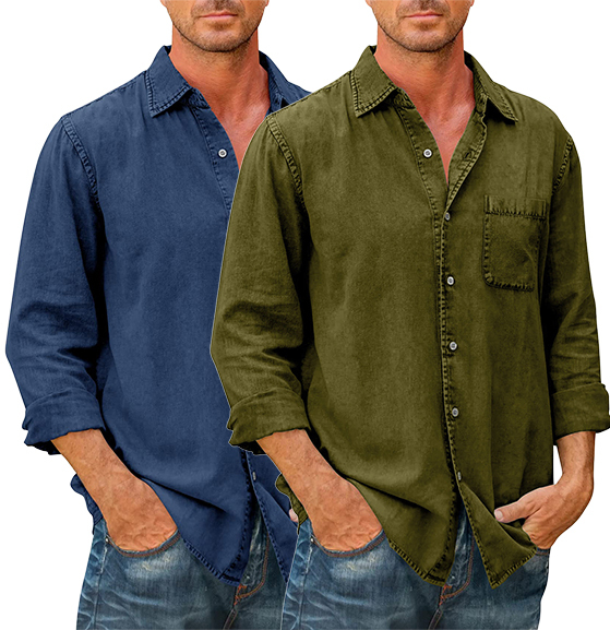 LAST DAY 49% OFF-Mens Denim Long Sleeve Button Down Shirt