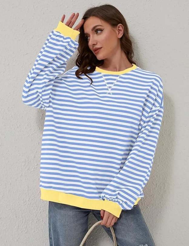 🎁Last Day Sale 49% OFF🏆️2024 Womens Stripes Color Block Sweatshirts-POIULTD