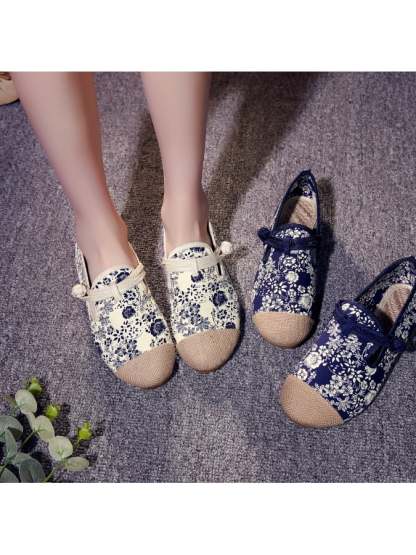 Printing And Dyeing Orchid Cloth Shoes Single Shoes Ethnic Wind Buckle The Bottom Beijing Female Cloth Shoes-POIULTD