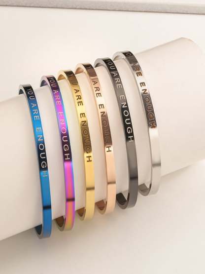You Are Enough Stainless Steel Openable Bracelet-POIULTD