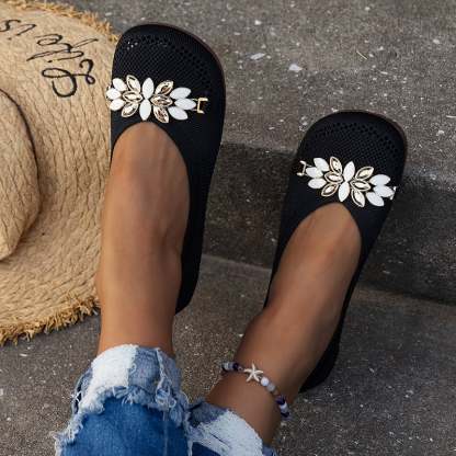 Casual Flower Hollow Out Weave Women's Flat Shoes-POIULTD