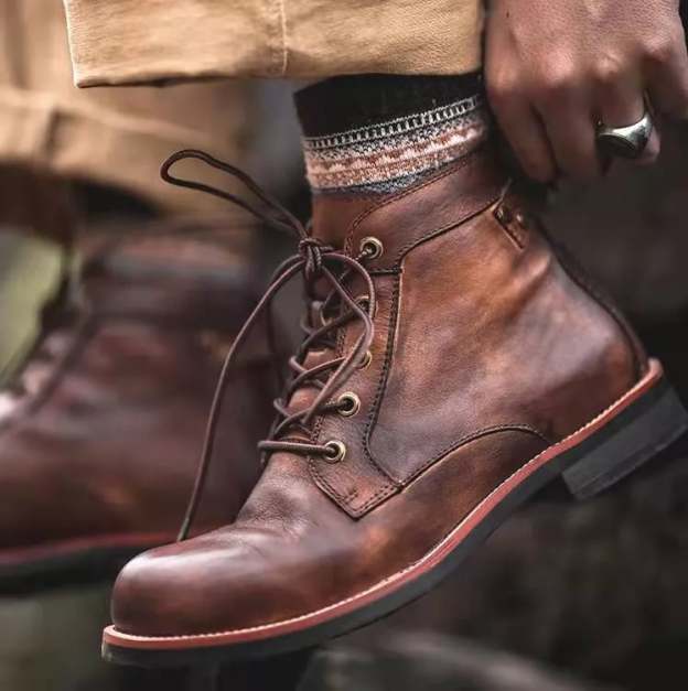 Mens Genuine Leather Waterproof Non-slip Arch Support Vintage Casual Chukka Boots-POIULTD