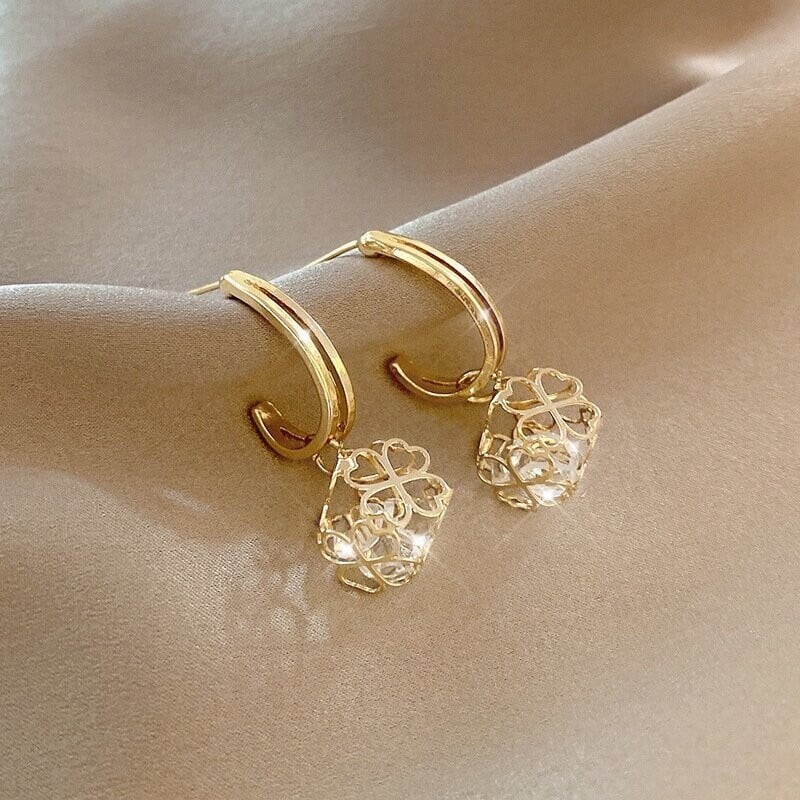 Fashion Four-leaf Clover Zircon Earrings-POIULTD