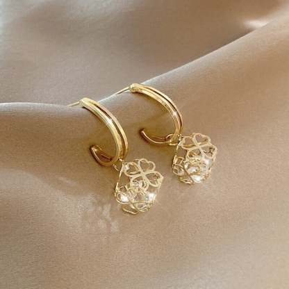 Fashion Four-leaf Clover Zircon Earrings-POIULTD