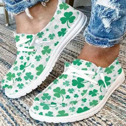 Women's St.Patrick's Day Clover Printed Canvas Shoes-POIULTD