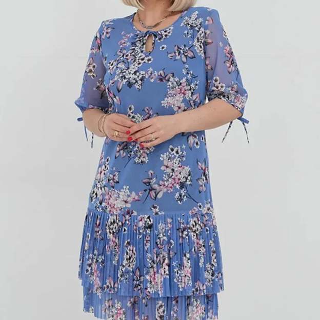🌹Elegant chiffon long pleated dress with short sleeves-POIULTD