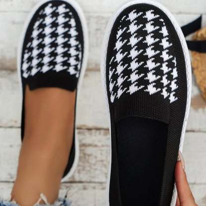 Casual Houndstooth Weave Women's Flat Shoes-POIULTD