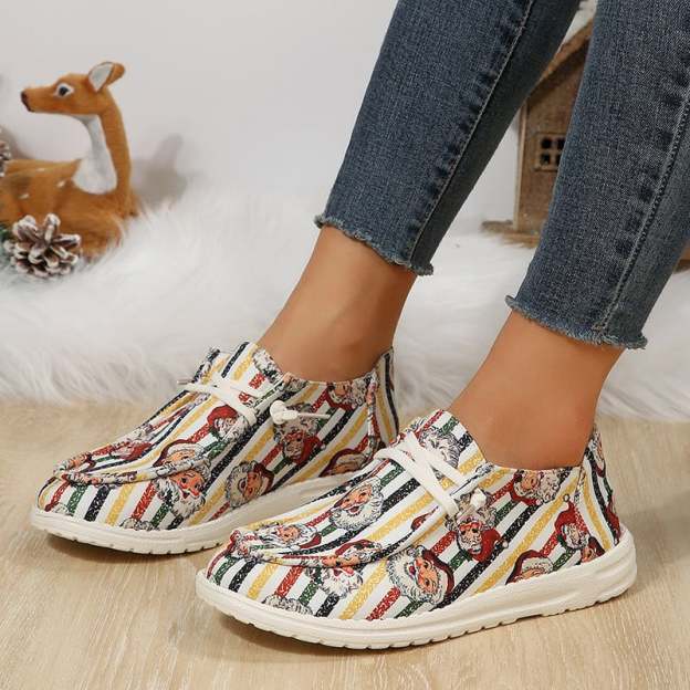 Women's Christmas Santa Print Design  Flat  Shoes-POIULTD