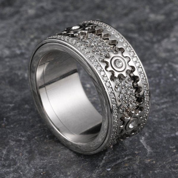 925 Sterling Silver Personalized Stress Reducing Rotatable Gear Ring-POIULTD