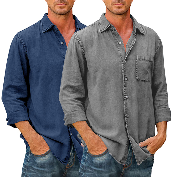 LAST DAY 49% OFF-Mens Denim Long Sleeve Button Down Shirt