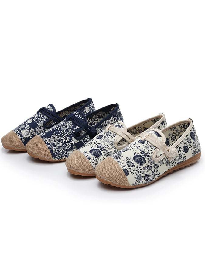 Printing And Dyeing Orchid Cloth Shoes Single Shoes Ethnic Wind Buckle The Bottom Beijing Female Cloth Shoes-POIULTD