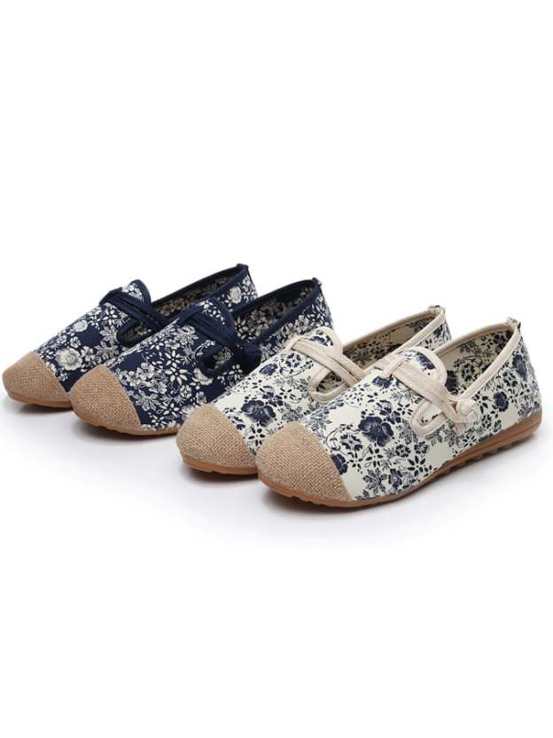 Printing And Dyeing Orchid Cloth Shoes Single Shoes Ethnic Wind Buckle The Bottom Beijing Female Cloth Shoes-POIULTD