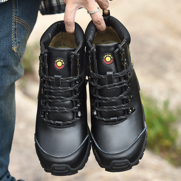 (⏰Limited Time Sale 69%off)Men's Genuine Leather Waterproof Hiking Boots Wide-Toe Warm Insulated Winter Ankle Boots-POIULTD