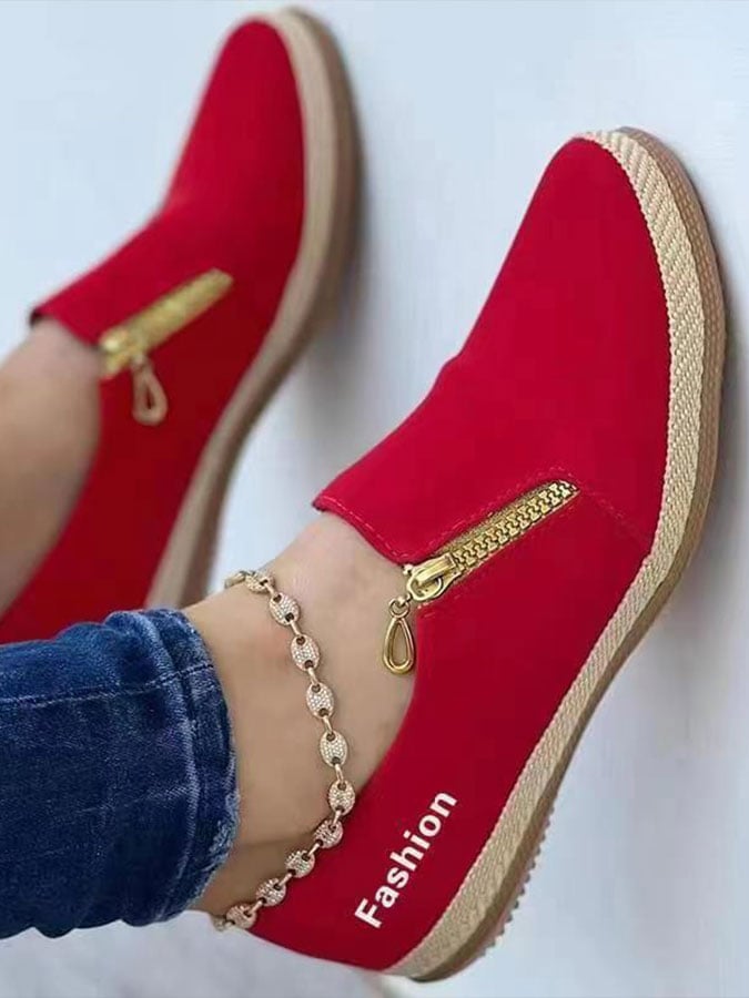 Women's zipper flat casual shoes-POIULTD