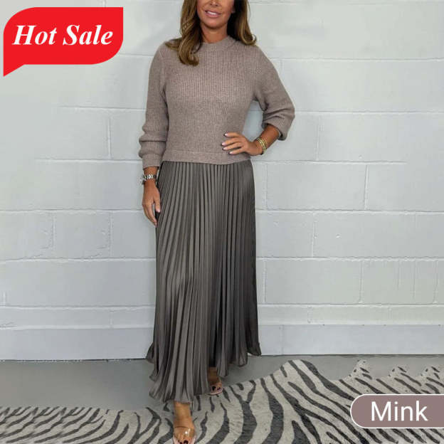 🔥Black Friday Promotion 49%OFF🔥Women's solid color Long Sleeve Jumper & Pleated Bottom Dress