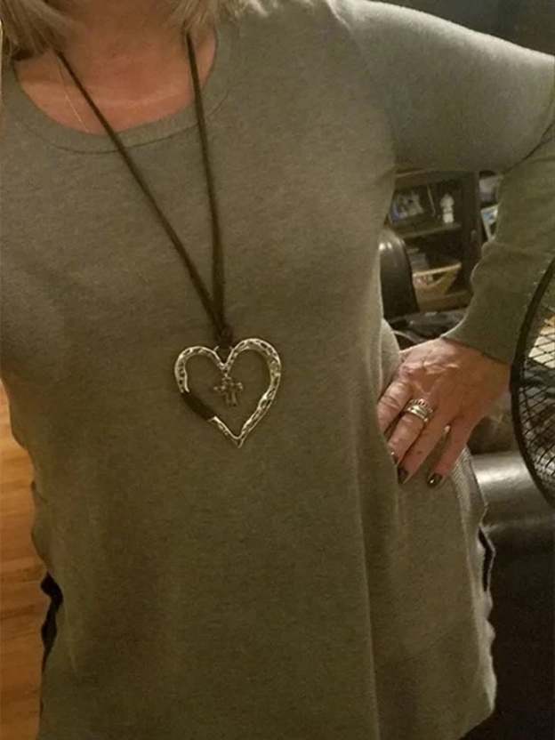 Women's Vintage Cross Love Heart Adjustable Pendant Necklace-POIULTD