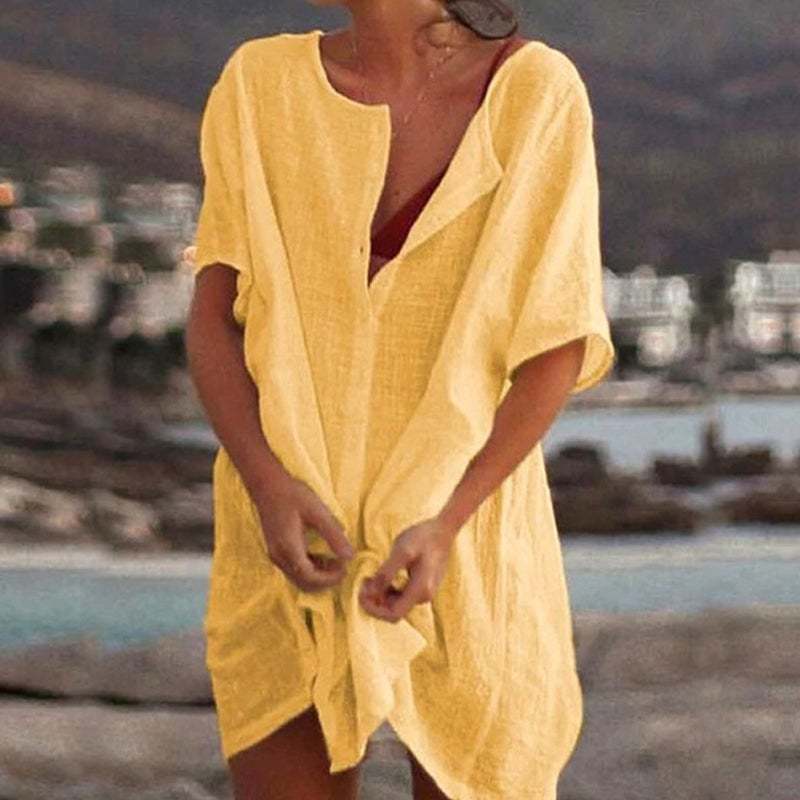 Summer Cotton Loose Short Dresses  Casual Women's  shirt-POIULTD