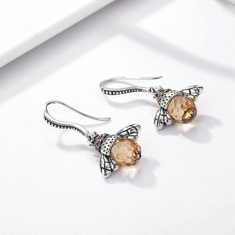 Queen Bee Crystal Drop Earrings-POIULTD