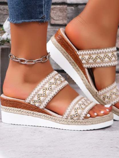 Summer New Foreign Trade Slope -To -Bottom Women's Shoes Cross -Border Large Size One Word With Casual Slope And Slip-POIULTD