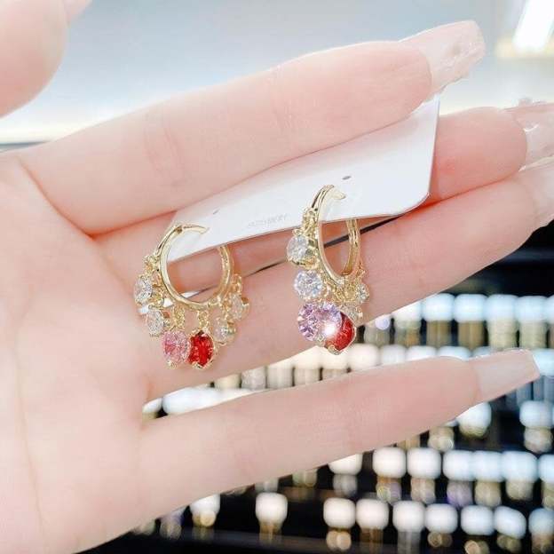 Shiny Colorful Zircon Drop Earrings-POIULTD