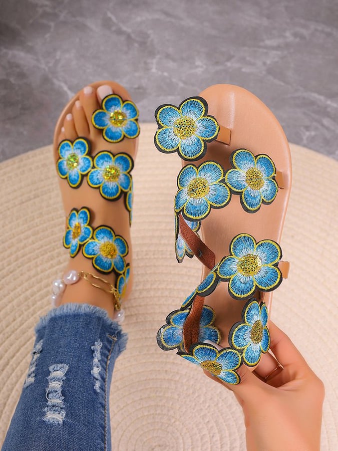 Women's Bohemian Flat Toe Colorful Flower Sandals-POIULTD