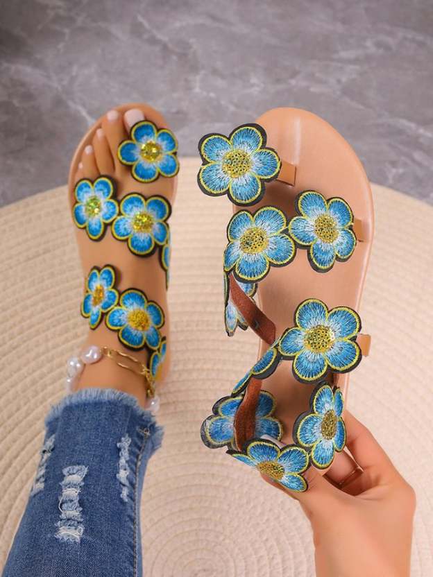 Women's Bohemian Flat Toe Colorful Flower Sandals-POIULTD