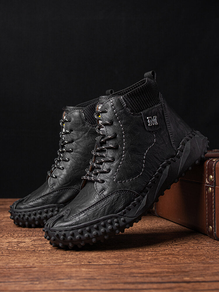 Men Retro Microfiber Leather Non Slip Casual Ankle Boots-POIULTD