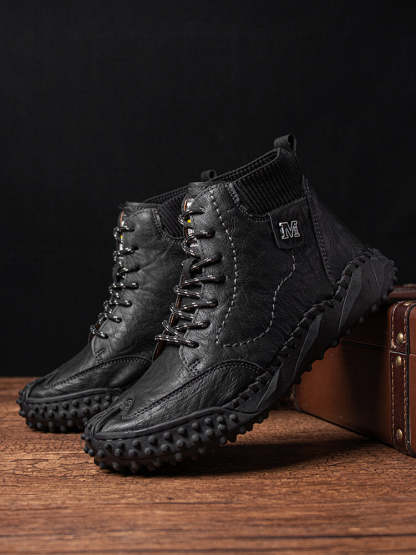 Men Retro Microfiber Leather Non Slip Casual Ankle Boots-POIULTD