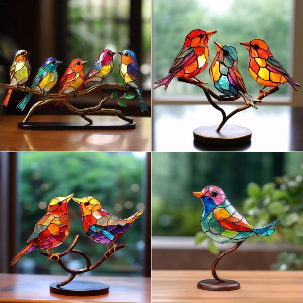 Handmade🌈Colorful Birds on Branch Desktop Ornaments 🕊️-POIULTD