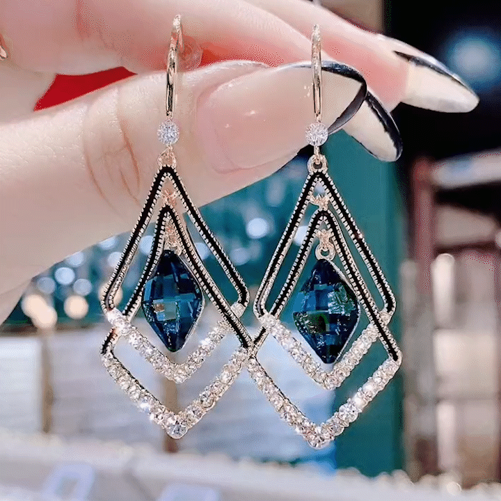 Rhombus Sapphire Earrings-POIULTD