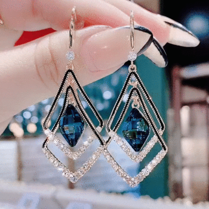 Rhombus Sapphire Earrings-POIULTD