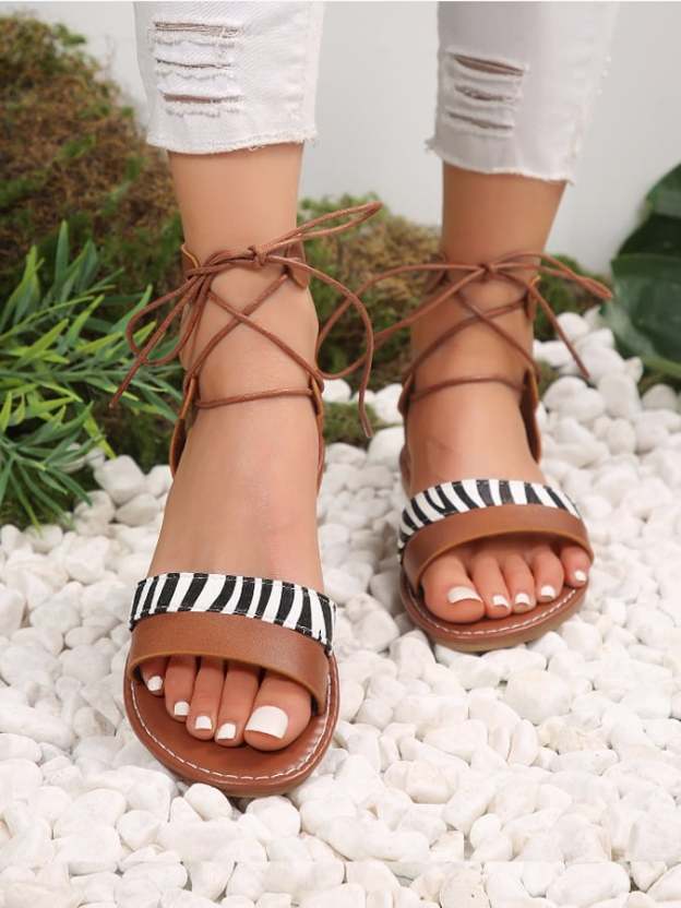 Flat -Bottom Sandals Women's Summer Zebra Tattoos Strap Straps Are Wild Casual Roman Women's Shoes-POIULTD