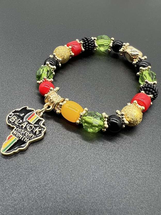 Unisex Black History Month Stretch Cord Bracelet-POIULTD