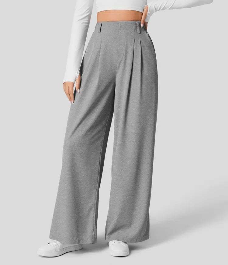 High Rise Pleated Side Pocket Wide Leg Waffle Work Pants