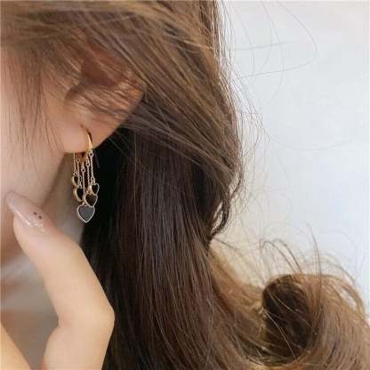 Black Long Tassel Earrings-POIULTD