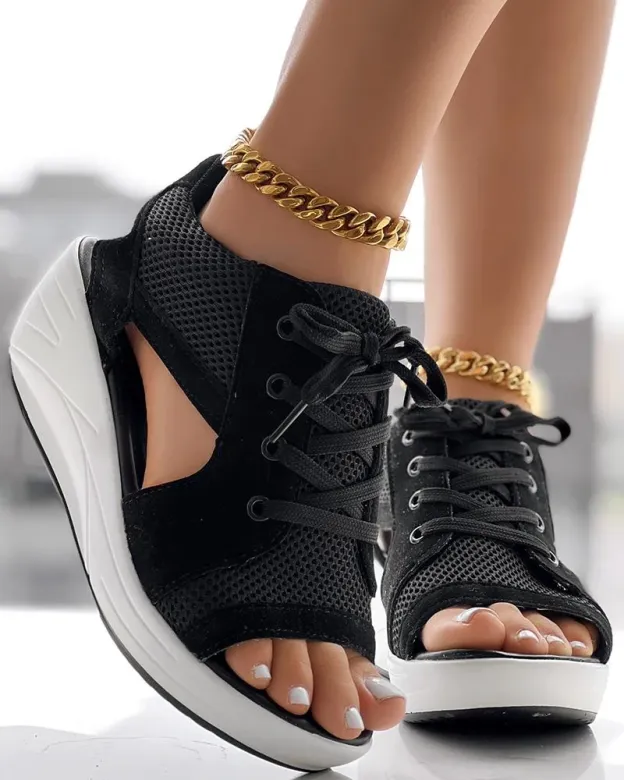 🔥Last Day Promotion 60% OFF🔥Contrast Paneled Cutout Lace-up Muffin Sandals