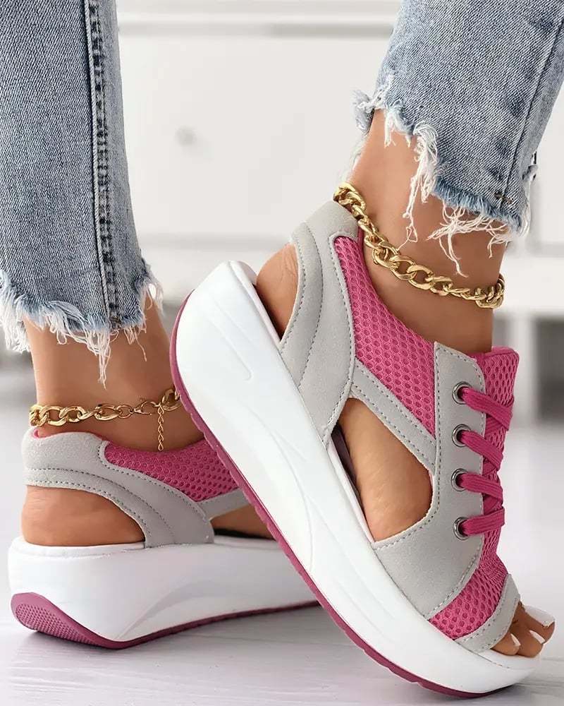 🔥Last Day Promotion 60% OFF🔥Contrast Paneled Cutout Lace-up Muffin Sandals