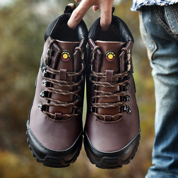 (⏰Limited Time Sale 69%off)Men's Genuine Leather Waterproof Hiking Boots Wide-Toe Warm Insulated Winter Ankle Boots-POIULTD