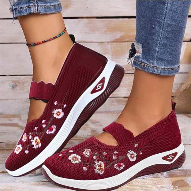 Casual Stretch Embroidery Hollow Women's Flyknit Shoes-POIULTD