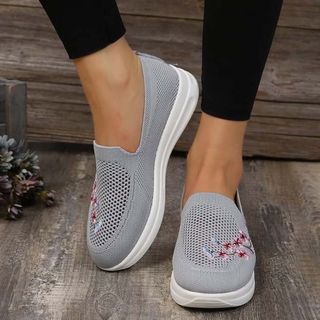 Casual Stretch Embroidery Flat Women's Flyknit Shoes-POIULTD