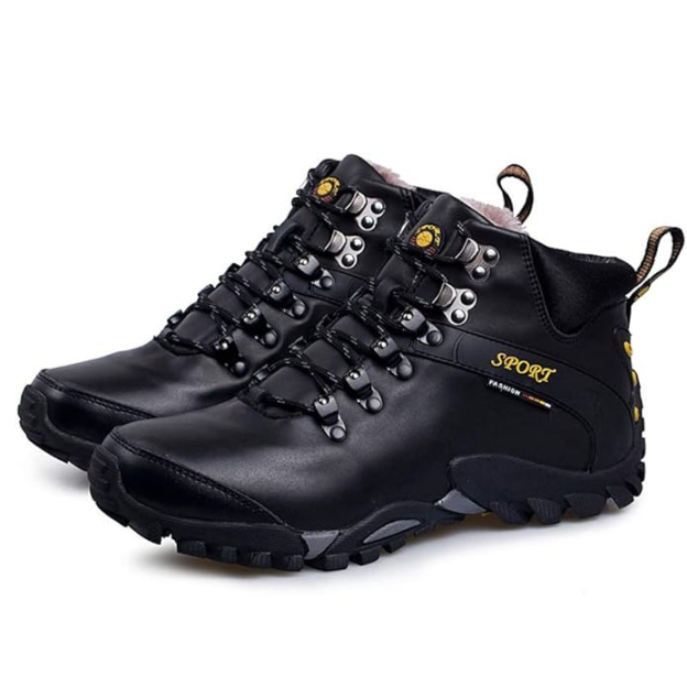 (⏰Limited Time Sale 69%off)Men's Genuine Leather Waterproof Hiking Boots Wide-Toe Warm Insulated Winter Ankle Boots-POIULTD