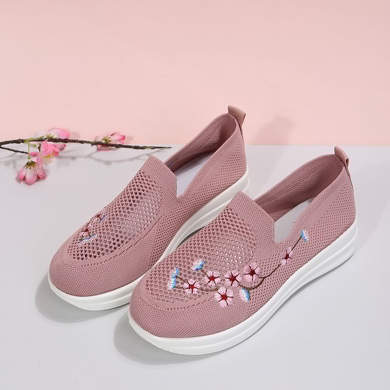 Casual Stretch Embroidery Flat Women's Flyknit Shoes-POIULTD